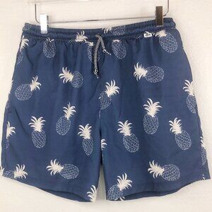 Zelva Blue Pineapple Swim Trunks Men's Navy Blue & White Size L